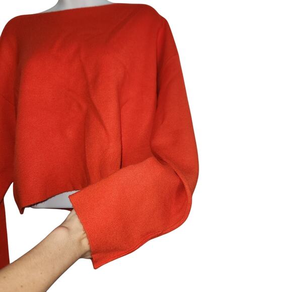 EUC Zara Blood Orange Red Bow Tie Back Cropped Sweater Sz S - Picture 2 of 4